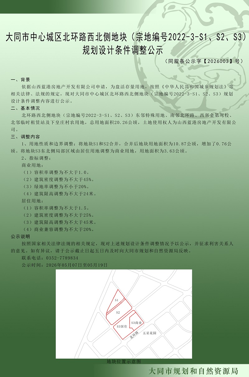 (同规条公示字【2026003】号)